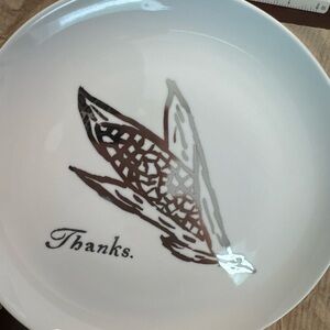 West Elm Thanksgiving White and Silver Dinnerware Plate 8.5” Thanks